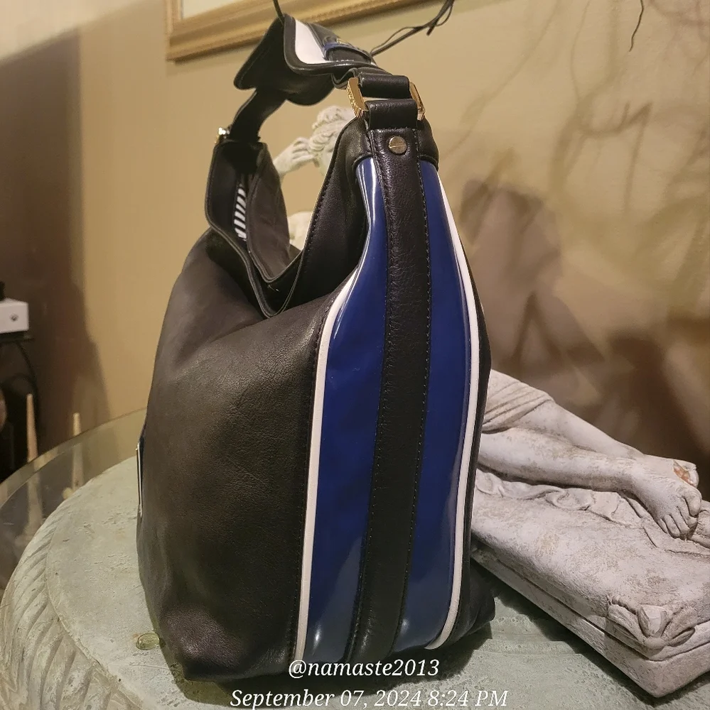 L.A.M.B. Gwen Stefani Leather Shoulder Hobo Bag Side Stripe NWOT Designer #30